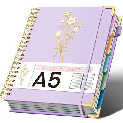 Ovesmusl 5-Subject Hardcover Spiral Notebook, 8.5" x 11", College Ruled