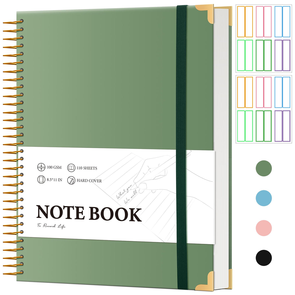 Large Hardcover Spiral Notebook College Ruled 8.5 X 11 with Stickers, Blue
