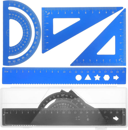 Metal Geometry Ruler Set with Protractor 8 Piece for Drawing