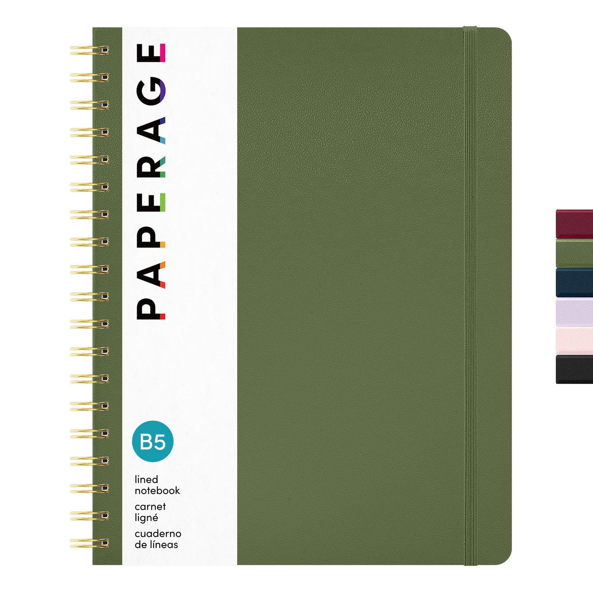 PAPERAGE Lined Spiral Journal Notebook, (Burgundy, Navy, Olive Green), 3 Pack, 160 Pages, Medium 5.5 inches x 8 inches - 100 GSM Thick Paper, Hardcover, Double-Wire Spiral Journal & Notebook