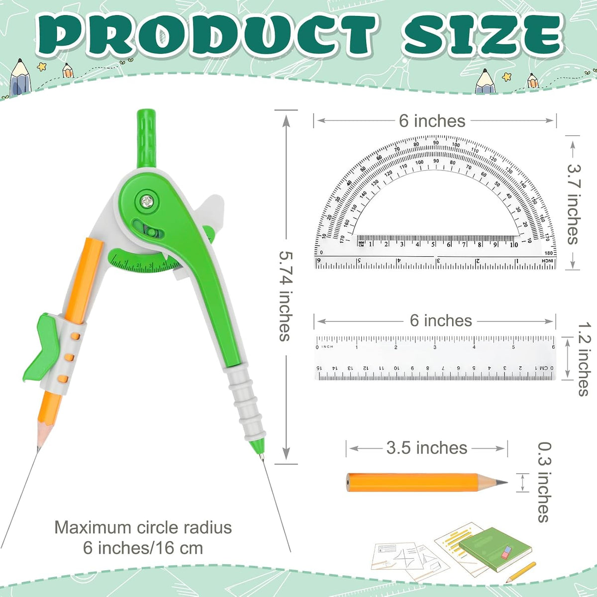 72 Pack Math Compass & Protractor Geometry Math Plastic Ruler Set