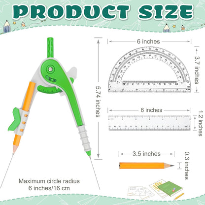 72 Pack Math Compass & Protractor Geometry Math Plastic Ruler Set
