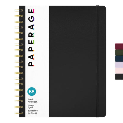PAPERAGE Lined Spiral Journal Notebook, (Burgundy, Navy, Olive Green), 3 Pack, 160 Pages, Medium 5.5 inches x 8 inches - 100 GSM Thick Paper, Hardcover, Double-Wire Spiral Journal & Notebook