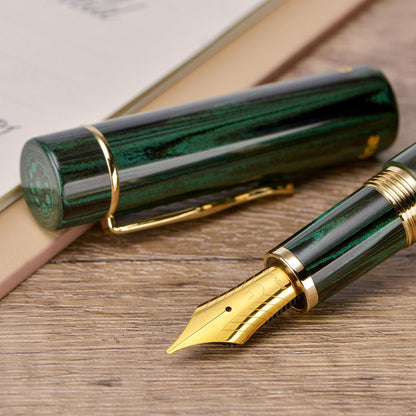 Asvine C2000 Germany Cumberland Ebonite Fountain Pen Number 8 Stub Nib 1.1mm Calligraphy Art Drawing Unique Pattern Pen with Converter Pen Box Collection Set- Green
