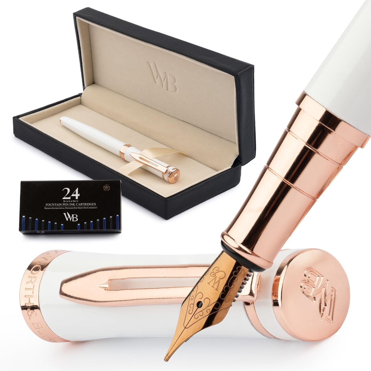 Wordsworth & Black Luxury Fountain Pen Set for Writing, Medium Nib, Silver