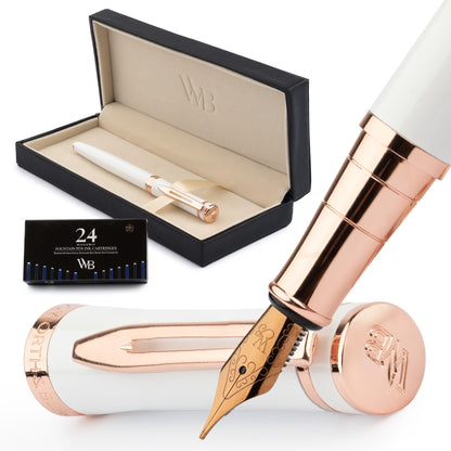 Wordsworth & Black Luxury Fountain Pen Set for Writing, Medium Nib, Silver