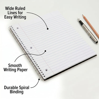 Trail maker Bulk Notebooks (50 Pack), One Subject Notebooks Wide Ruled, 140 Pages (70 Sheets),Spiral Bulk Notebooks for Kids, School Supplies, Journaling, Note Taking, Students, and Work