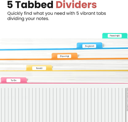 Taja Spiral Notebooks for Work 5 Subject Notebook with Removable Dividers