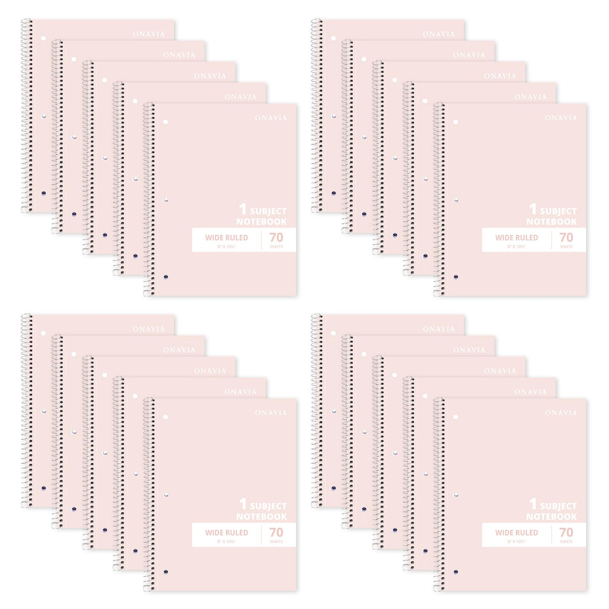 ONAVIA 1 Subject Spiral Notebook Wide Ruled 5 Pack, 140 Pages, Black