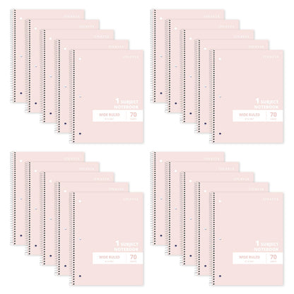 ONAVIA 1 Subject Spiral Notebook Wide Ruled 5 Pack, 140 Pages, Black