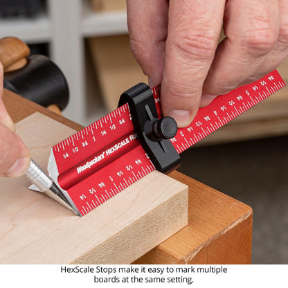 Woodpeckers Hexscale Rule, 36 Inch / 900MM, 6-in-1 Woodworking Ruler with Stop, Inch, Metric & Centering Scales, R2L & L2R Measuring, Architect Style