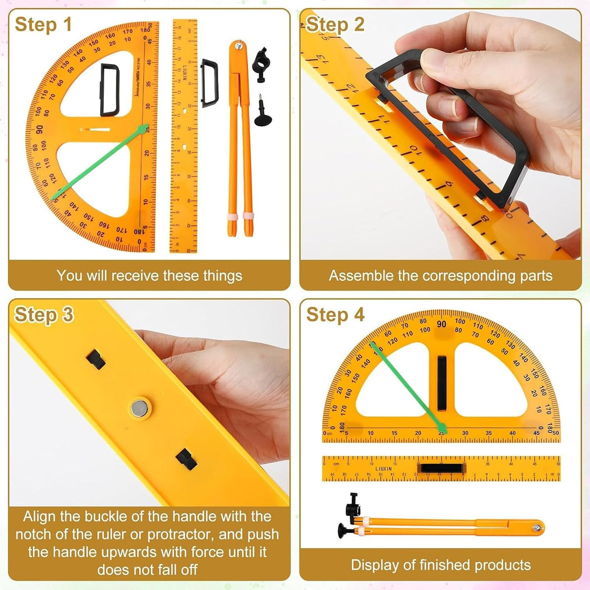 Magnetic Geometry Math Ruler Set for Classroom, Large Protractor, Triangle & Measuring Rulers, Magnetic Blackboard Tools for Teachers & Students Enhances Math Learning, 5pc