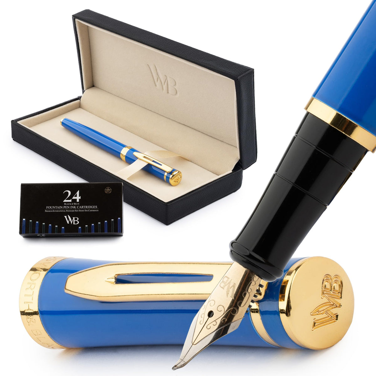 Wordsworth & Black Luxury Fountain Pen Set for Writing, Medium Nib, Silver