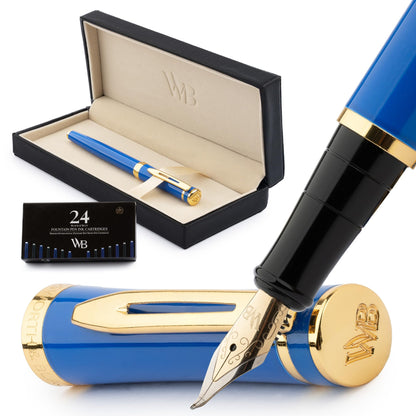 Wordsworth & Black Luxury Fountain Pen Set for Writing, Medium Nib, Silver