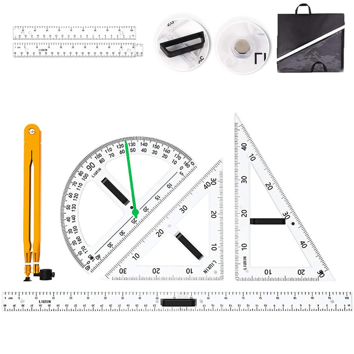 39 Inch Strong Magnetic Straight Ruler and Protractor Geometry Teaching Kit