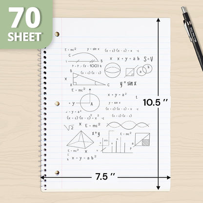 ONAVIA 1 Subject Spiral Notebook Wide Ruled 5 Pack, 140 Pages, Black