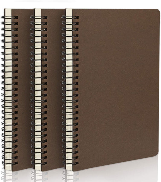 EUSOAR Spiral Ruled Notebook, A5 3packs 5.5"X8.3" 120 Pages Lined Travel Writing Notebooks Journal, Memo Notepad Sketchbook, Office Business Subject Diary Ruled Spiral Book Journal-Coffee Cover