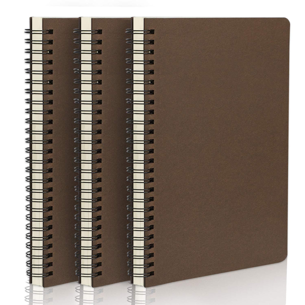 EUSOAR Spiral Ruled Notebook, A5 3packs 5.5"X8.3" 120 Pages Lined Travel Writing Notebooks Journal, Memo Notepad Sketchbook, Office Business Subject Diary Ruled Spiral Book Journal-Coffee Cover