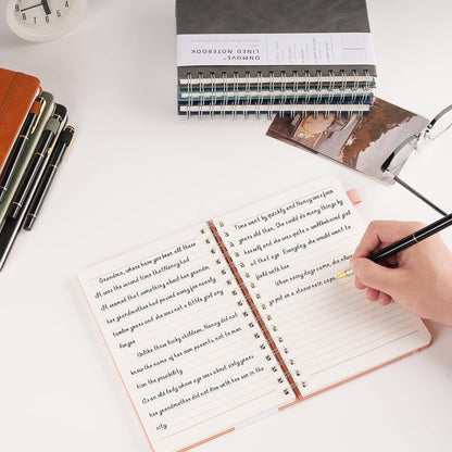 Spiral Notebooks Journal for Women Men 5 Pack Bulk Leather Hardcover with Pen Holder A5 160 Pages 100 GSM Thick Paper for Work School (Black)