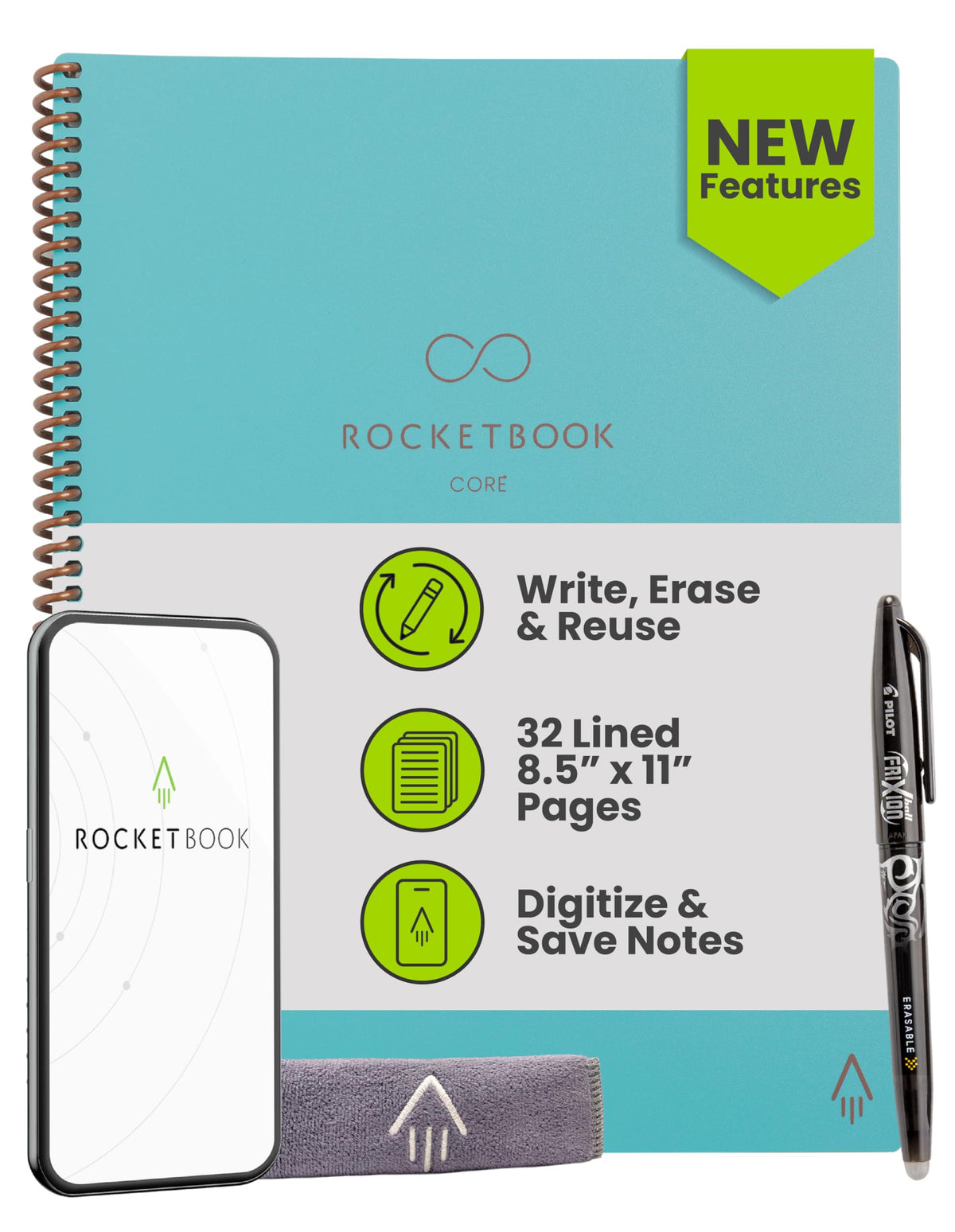 Rocketbook Core Reusable Smart Notebook, Letter Size 8.5x11, Black