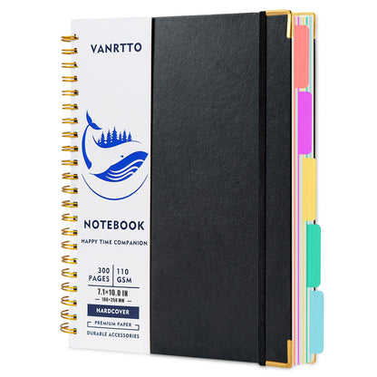 VANRTTO Hardcover 5 Subjects Spiral Notebook College Ruled Lined B5 Black