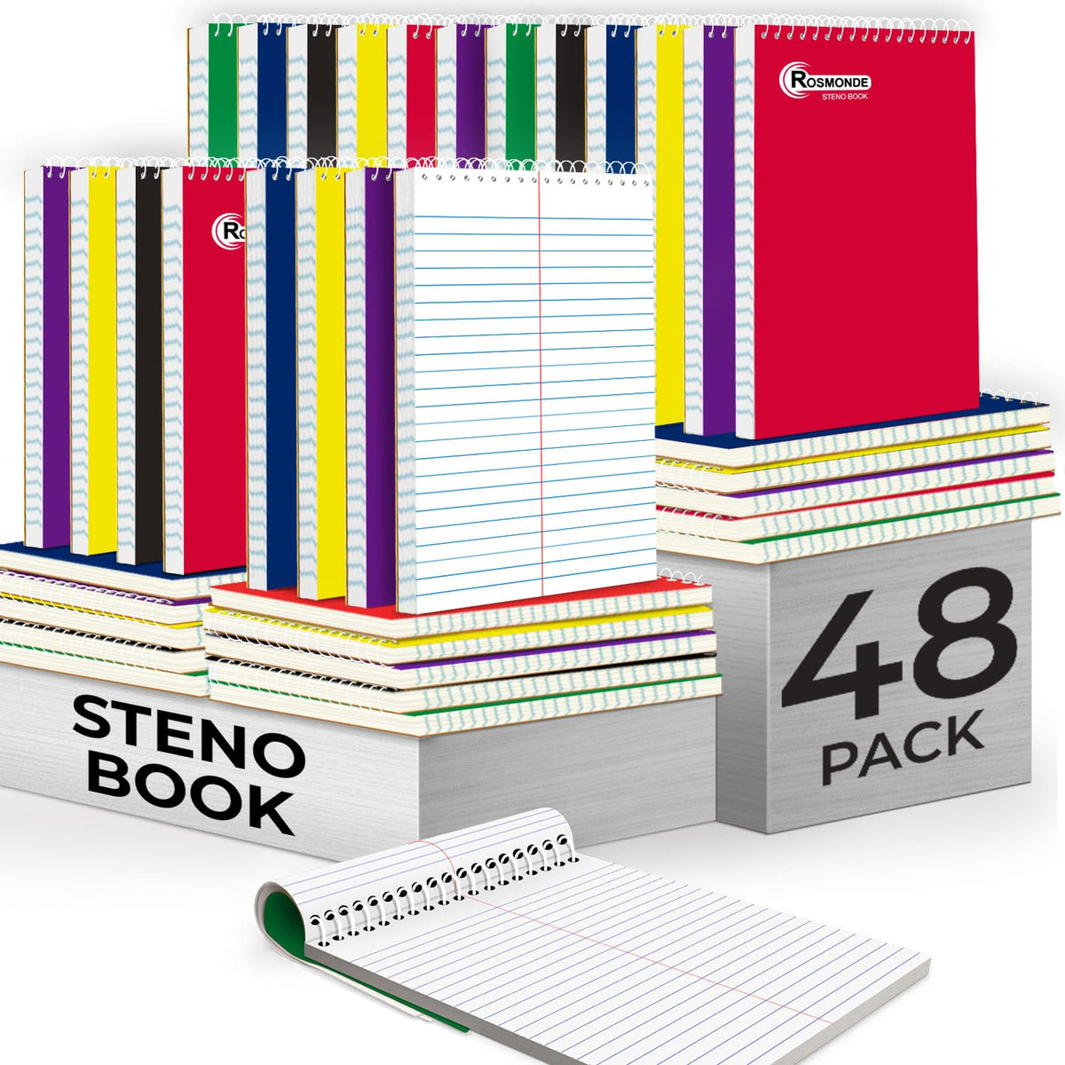 Rosmonde Spiral Steno Pads 12 Pack, 6 x 9, Gregg Ruled Steno Pad,80 Sheets