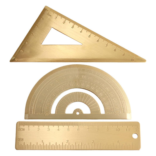 PATKAW 1 Set Brass Drafting Triangle Set, Students Gold Drafting Rulers