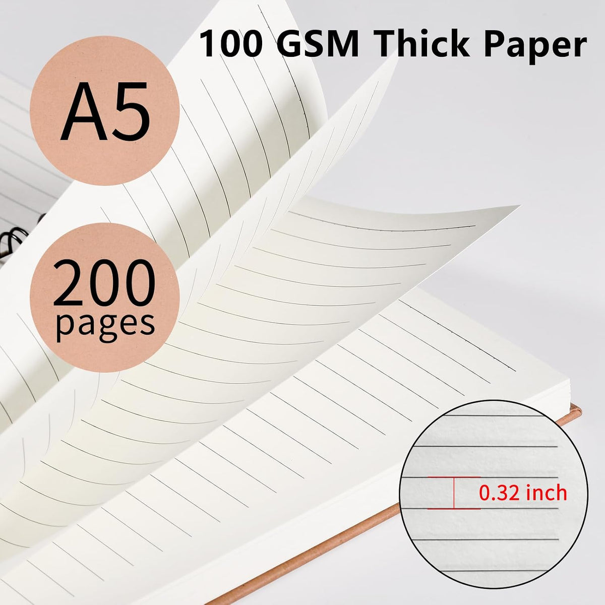 A5 Spiral Notebook, 6 Pack 200 Pages Journal with Kraft Hard Cover