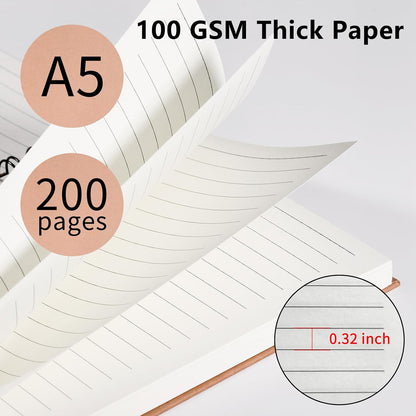 A5 Spiral Notebook, 6 Pack 200 Pages Journal with Kraft Hard Cover