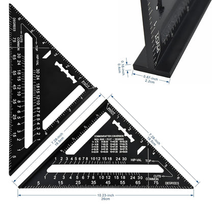 FEIRONG 3-in-1 Carpenter Square Tools,7" Triangle Square 10" L Shaped Ruler and Carpenter Pencil,Framing Square for Furniture and Cabinet Making