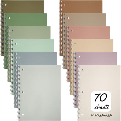 Teling 12 Pcs 1 Subject Spiral Notebook for Work College Ruled 8 x 10 1/2 Inch Spiral Journal Notebook 3 Hole Punched Paper Tear Line 70 Sheets Office School Study Supplies (Pastel Color)