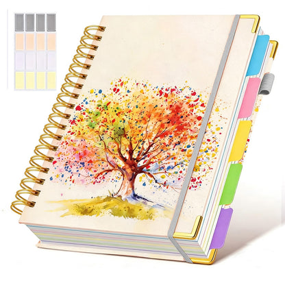 Hardcover Spiral Notebook journal with Removable Dividers Tabs, 300 Pages Leather 5 Subject Notebook College Ruled, 8"x10" Large B5 Notebooks for Work School Note taking, Lined Journal for Women,Green