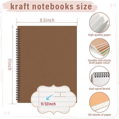 Glenmal 6 Pcs Spiral Notebook, College Ruled 8.5 x 11'', Classic Color