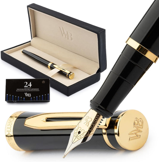 Wordsworth & Black Luxury Fountain Pen Set for Writing, Medium Nib, Black