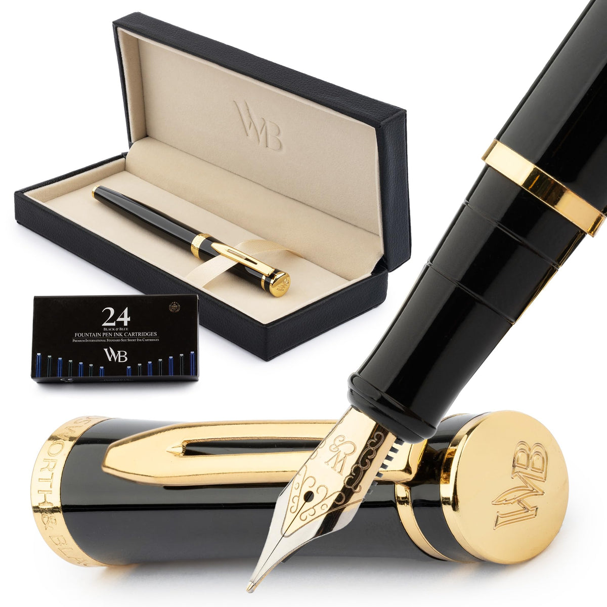 Wordsworth & Black Luxury Fountain Pen Set for Writing, Medium Nib, Silver