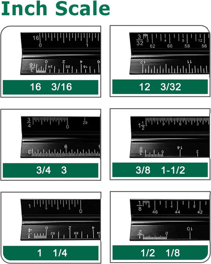 Architectural Scale Ruler 3 Pack Aluminum Triangular Ruler 12 Inch Imperial Metal Scale Ruler for Blueprint Drafting Ruler for Architect, Civil Engineer, Draftsman