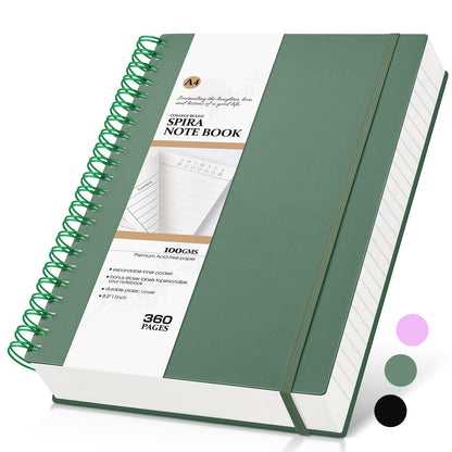 Spiral Notebook Journal, 360 Pages College Ruled Notebooks, Lined Thick Journals for Women Men,B5 Big Spiral Notebooks with 100GSM Paper, Spiral Bound Journal for Writing Work School Green 7.6"×10"