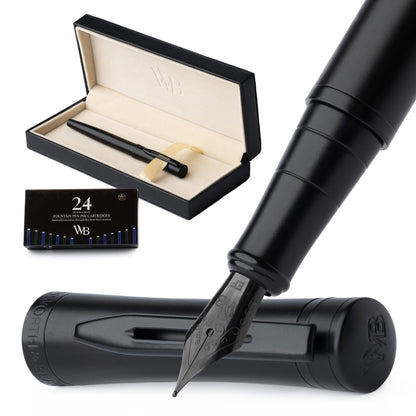 Wordsworth & Black Luxury Fountain Pen Set for Writing, Medium Nib, Silver