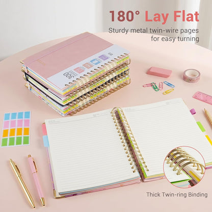 Hardcover Spiral Notebook, 5 Subject Notebook College Ruled 300 Pages