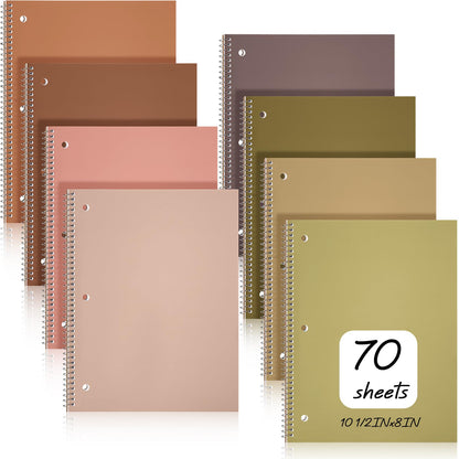 Teling 12 Pcs 1 Subject Spiral Notebook for Work College Ruled 8 x 10 1/2 Inch Spiral Journal Notebook 3 Hole Punched Paper Tear Line 70 Sheets Office School Study Supplies (Pastel Color)