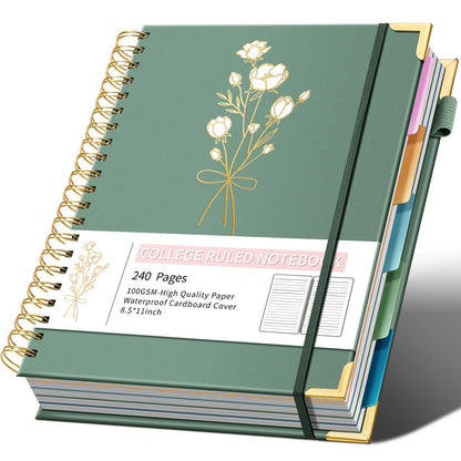 Ovesmusl 5-Subject Hardcover Spiral Notebook, 8.5" x 11", College Ruled