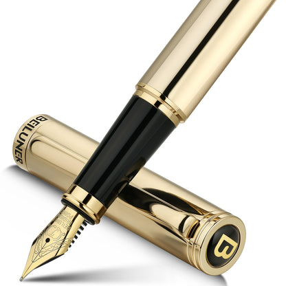 BEILUNER Blue Fountain Pen, 24K Gold Accents, Gorgeous 24K Gilded Nib(Fine)