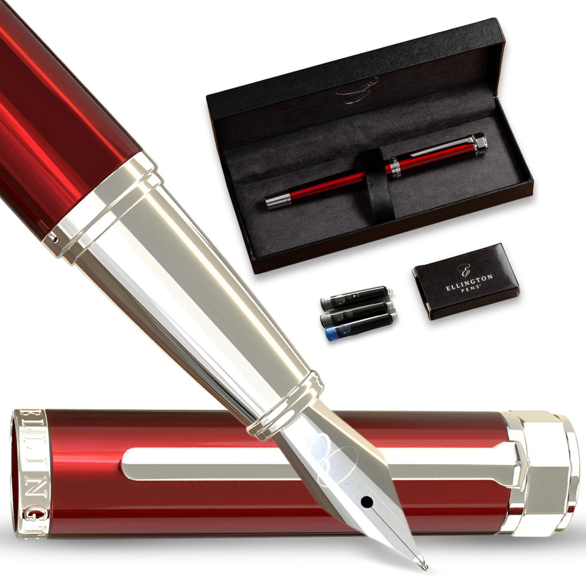 Luxury Fountain Pen Set for Writing, Refillable Ink Converter, Gift Box