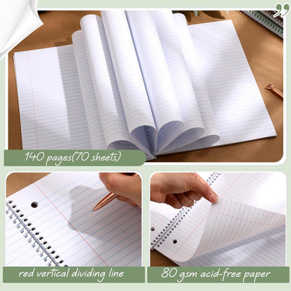 Teling 12 Pcs 1 Subject Spiral Notebook for Work College Ruled 8 x 10 1/2 Inch Spiral Journal Notebook 3 Hole Punched Paper Tear Line 70 Sheets Office School Study Supplies (Pastel Color)