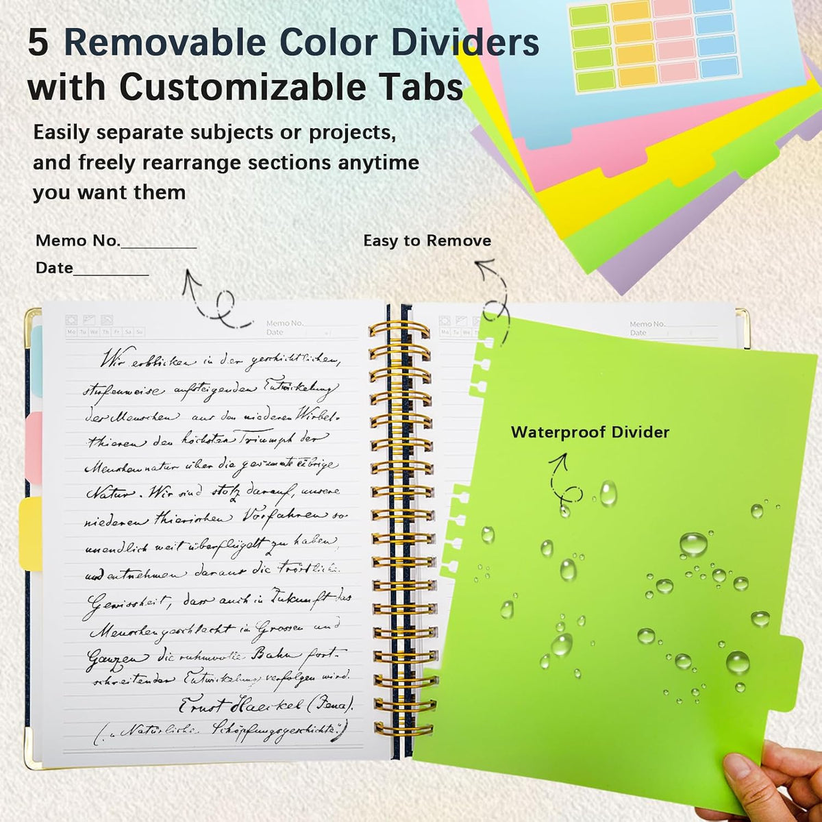Hardcover Spiral Notebook with Tabs & Dividers, 8"x10" 5 Subject