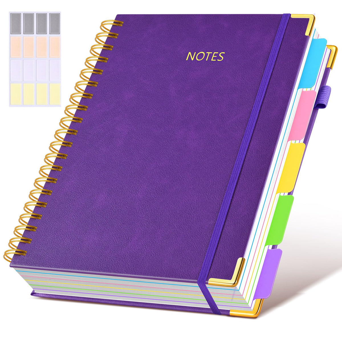 Hardcover Spiral Notebook journal with Removable Dividers Tabs, 300 Pages Leather 5 Subject Notebook College Ruled, 8"x10" Large B5 Notebooks for Work School Note taking, Lined Journal for Women,Green