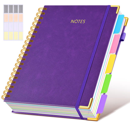 Hardcover Spiral Notebook journal with Removable Dividers Tabs, 300 Pages Leather 5 Subject Notebook College Ruled, 8"x10" Large B5 Notebooks for Work School Note taking, Lined Journal for Women,Green