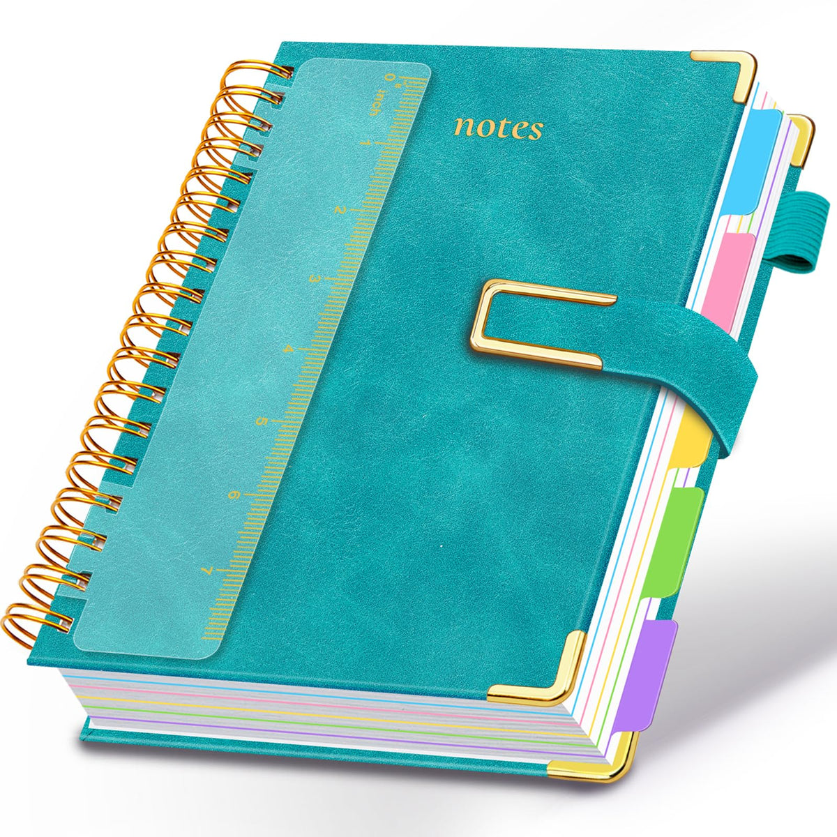 Hardcover Spiral Notebook College Ruled, 6.2"x 8.2" Leather Journal Notebook with Magnetic Closure, 300 Pages 5 Subject Notebook with Dividers Tabs Journal for Women Men, Work, School(Sage Green)