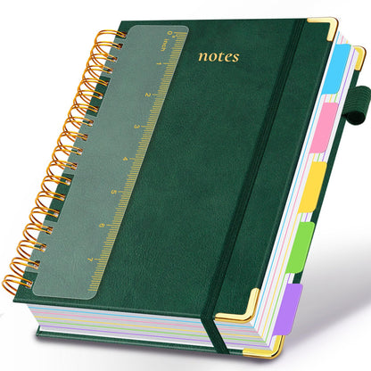 Hardcover Spiral Notebook 8"x10" Journal Notebook with Tabs and Removable Dividers 300 Pages 5 Subject Notebook College Ruled, Faux Leather Spiral Bound Notebook for Women School Work (Purple)