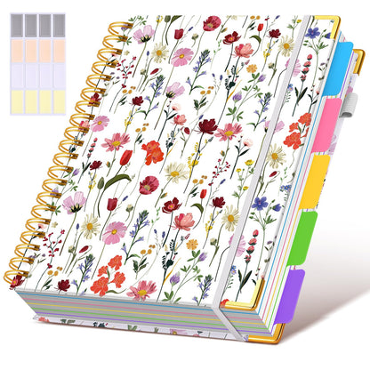 Hardcover Spiral Notebook journal with Removable Dividers Tabs, 300 Pages Leather 5 Subject Notebook College Ruled, 8"x10" Large B5 Notebooks for Work School Note taking, Lined Journal for Women,Green